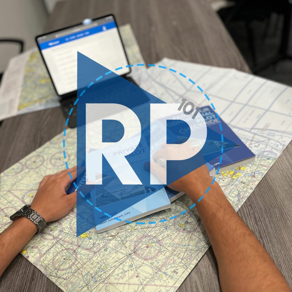 Student reviewing a private pilot checkride study guide on top of a sectional chart during flight training preparation.